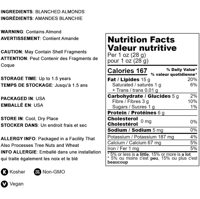 Food To Live - Blanched Sliced Almonds, 4 Pounds Thinly Sliced Raw Blanched Almonds, Vegan, Keto, Kosher, Bulk. High In Vitamin