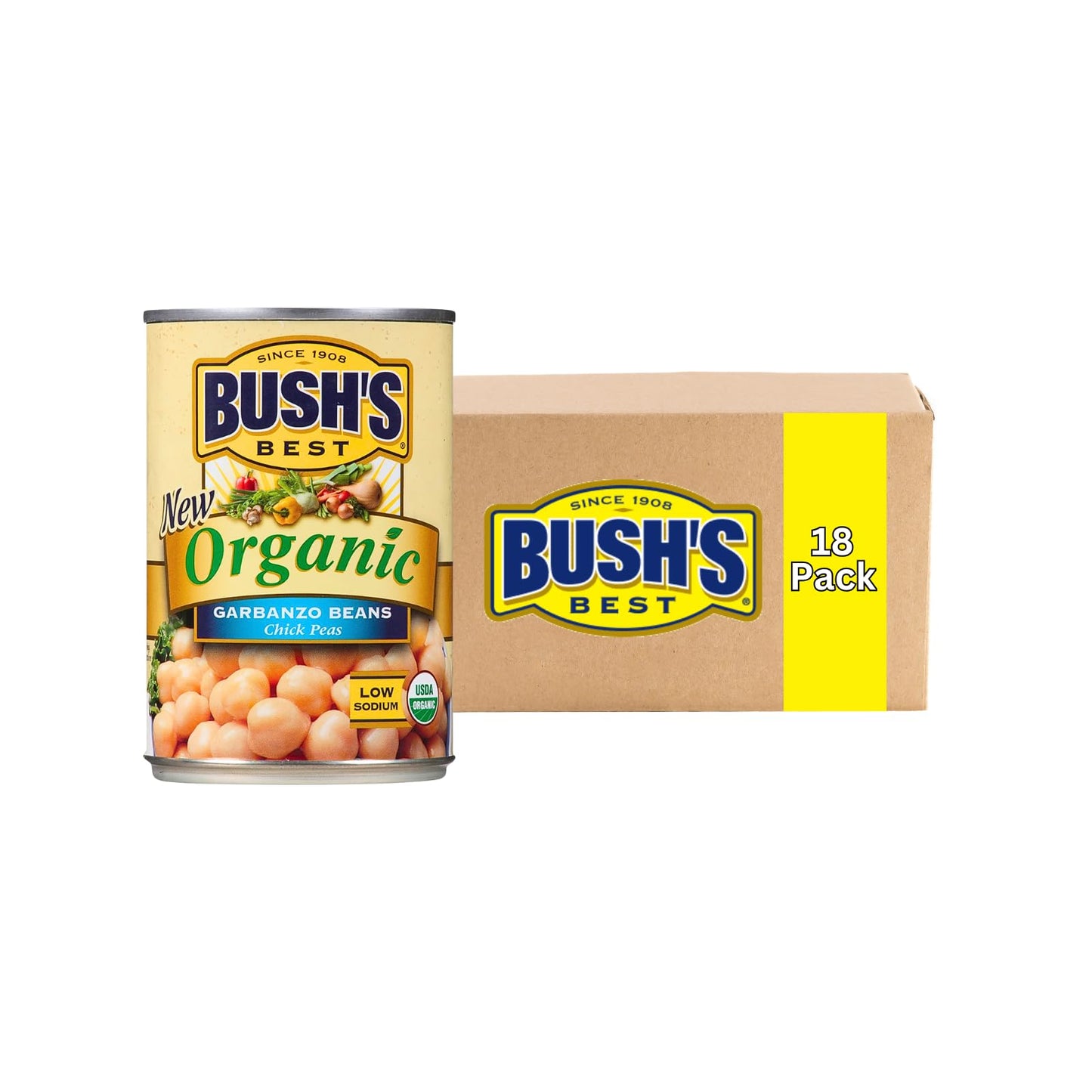 Bush's Best, Organic Garbanzos - Chick Peas, 15 Oz (Pack of 18)