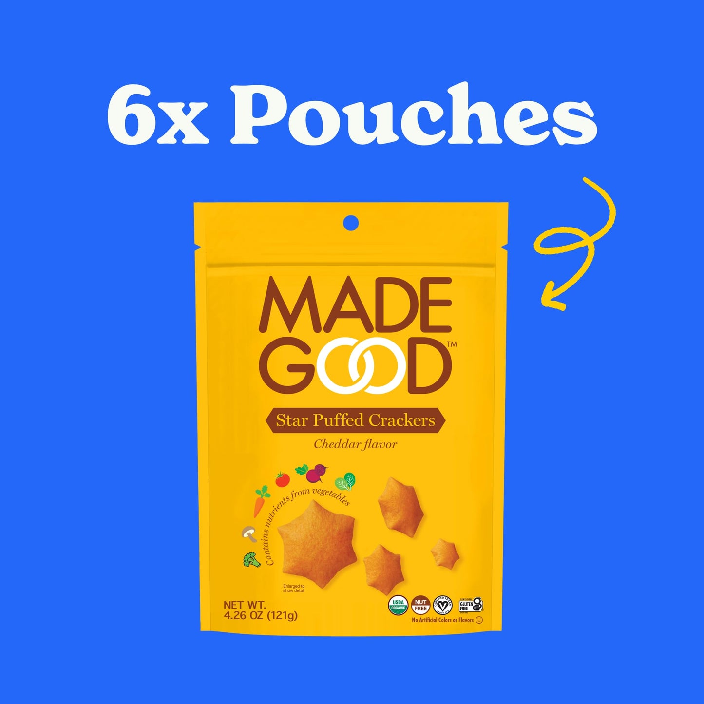 Madegood Cheddar Star Puffed Crackers (6 Bags - 4.26 Oz Each) Gluten Free And Organic Crackers, Healthy Snacks
