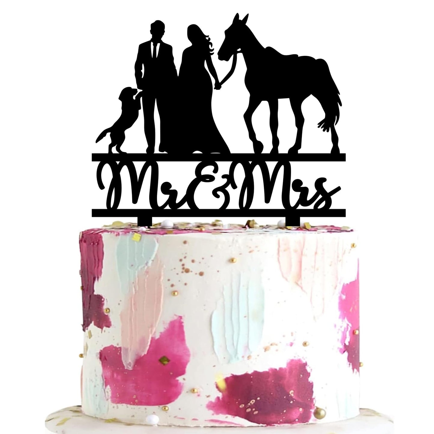 keonsatrz Horse Wedding Cake Topper, Farmer & Cowboy/Cowgirl Theme, Acrylic, 5.9W x 6.7H, Earth Tones