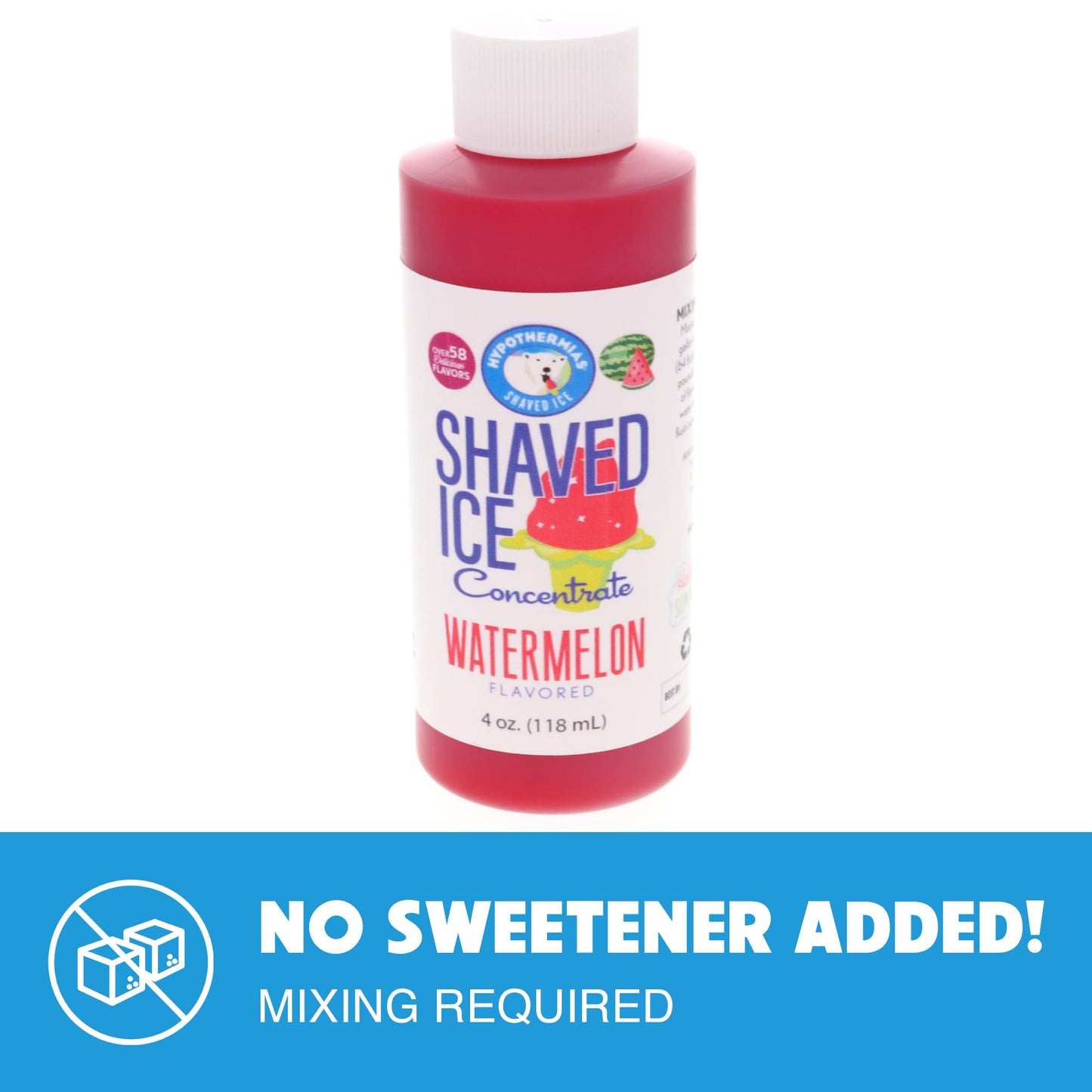 Hypothermias Shaved Ice And Snow Cone Syrup Unsweetened Flavor Concentrate - 4 Fl Oz - Makes 1 Gallon Of Ready To Use Syrup - Wa