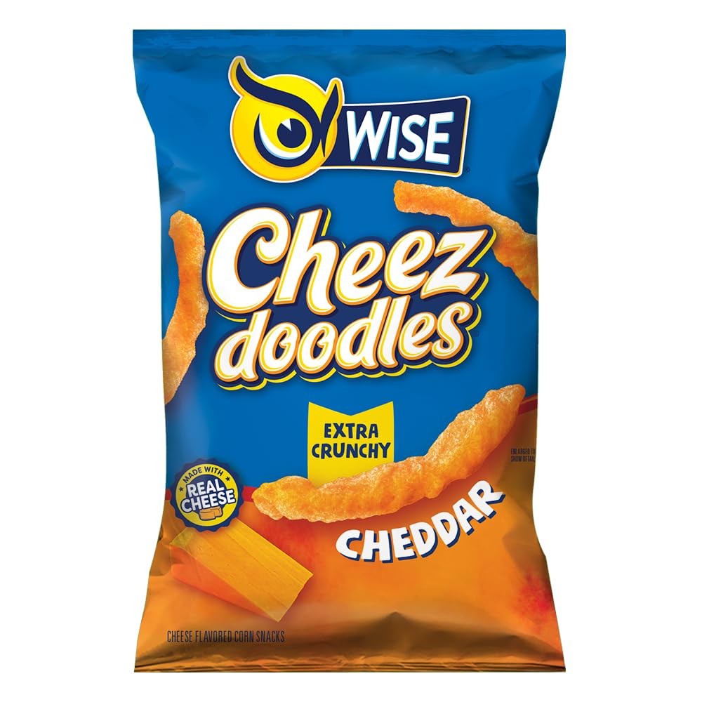 Wise Snacks Cheez Doodles Baked Puffs, Real Cheddar Cheese Extra Crunchy, Individual Snack Size Bags, School and Halloween Snack