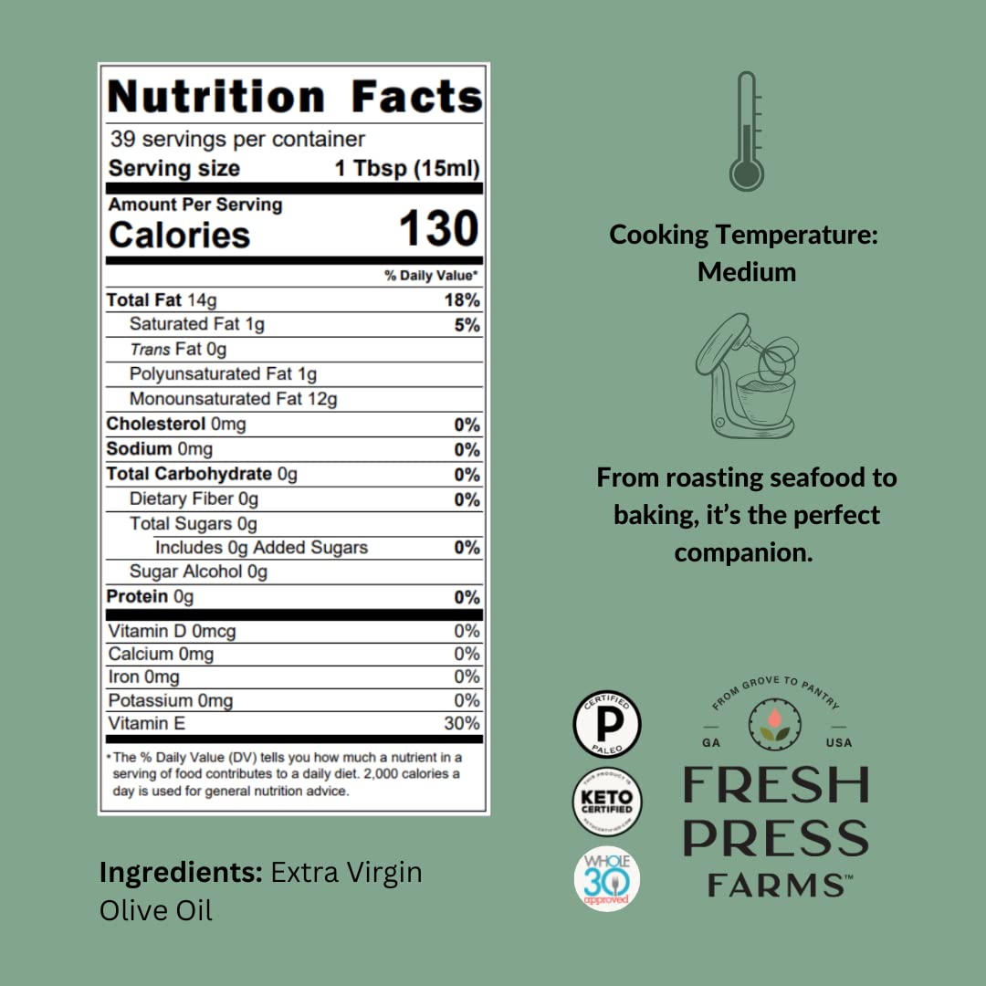 Fresh Press Farms Cold Pressed Mild Extra Virgin Olive Oil, 16.4 Fl Oz (Pack of 2), Georgia Grown, 100% American Made, Unrefined