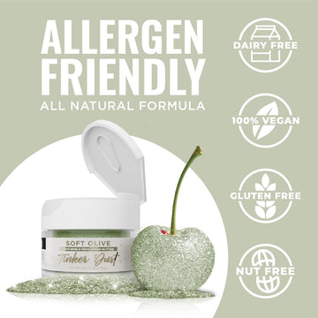 Bakell - Soft Olive Green Tinker Dust (5G, 1X Jar) Edible Glitter For Food, Desserts, And Beverages!