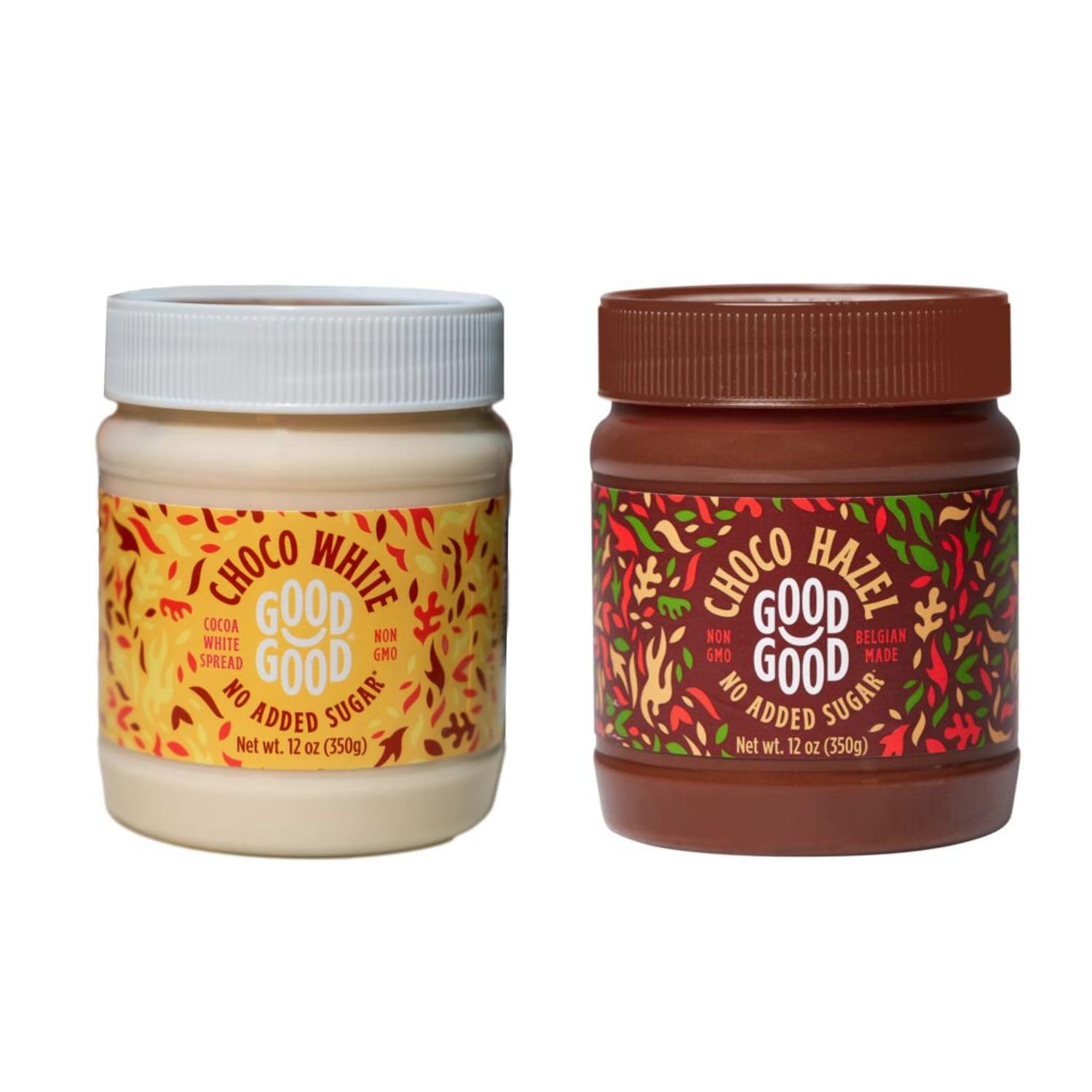 Good Good Belgian Choco Hazel & White Bunde - 12 Oz (350G) - No Added Sugar - Low Glycemic - Keto Friendly - Gluten Free - Vegetarian Friendly (2 Pack)