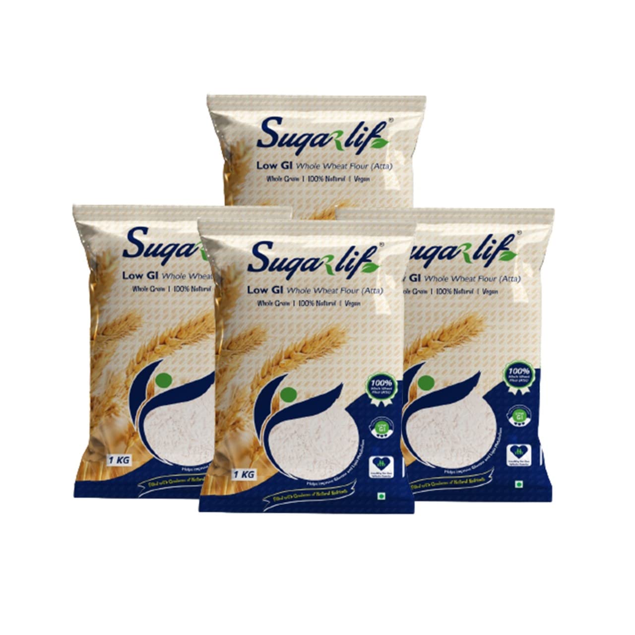 Sugarlif Low Gi Whole Wheat Atta (Flour) | Orignal Product Of Dr. C K Nandagopalan | Low Glycemic Index| Same Taste | Same Flavour | 1Kg X 4 Packet