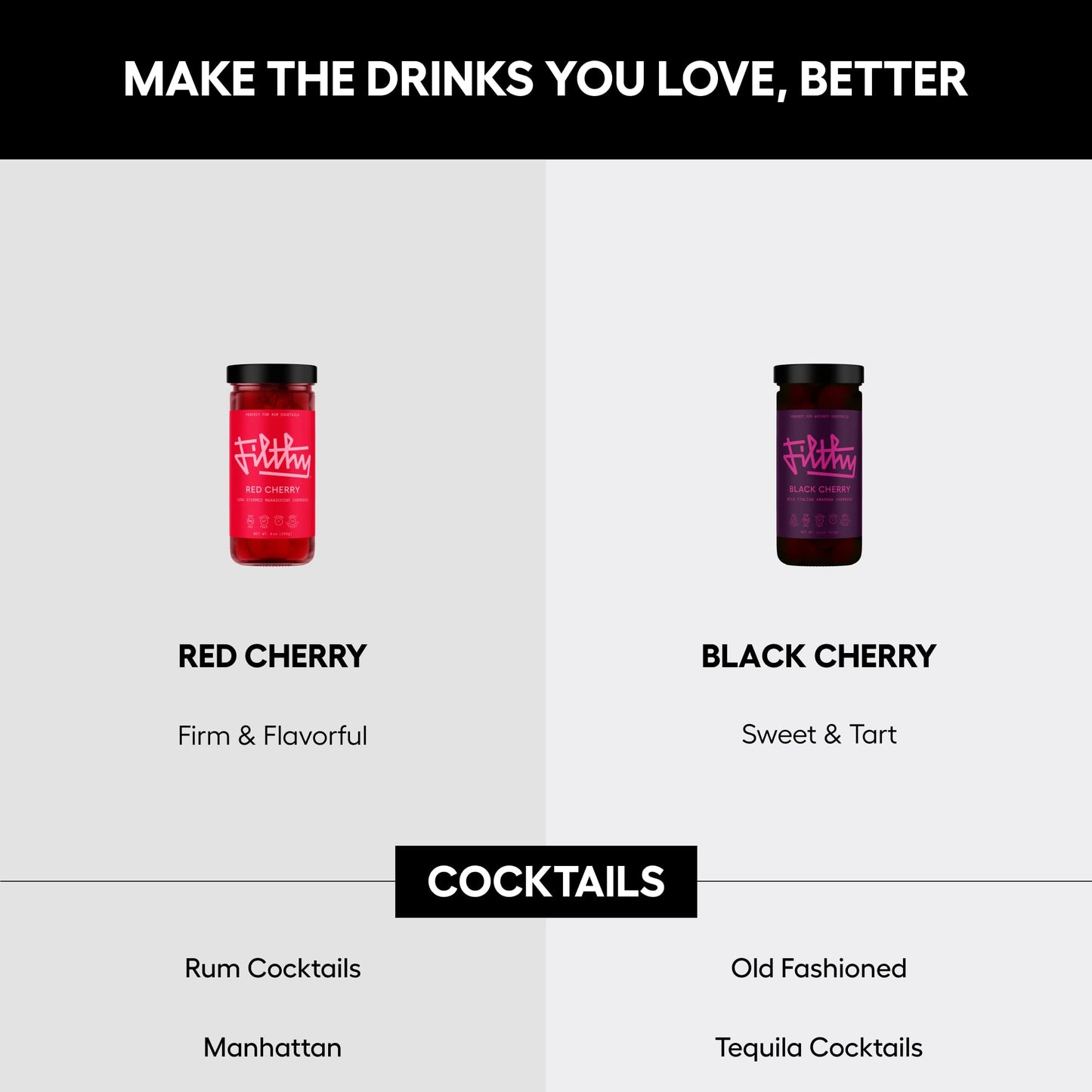 Filthy Food Amarena Black Cherries, Premium Cocktail Garnish, Non-GMO, Gluten Free, Vegan, 45 Oz Tin