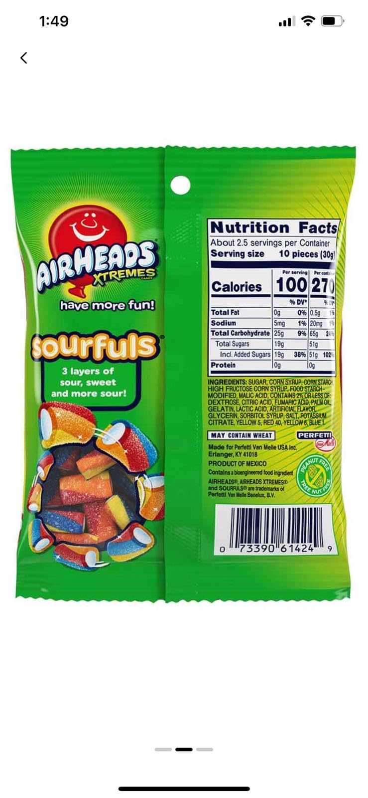 Airheads Xtreme Sourfuls Rainbow Berry Candy, Sour Chewy Candy, 2.8 Oz, 3 Bags