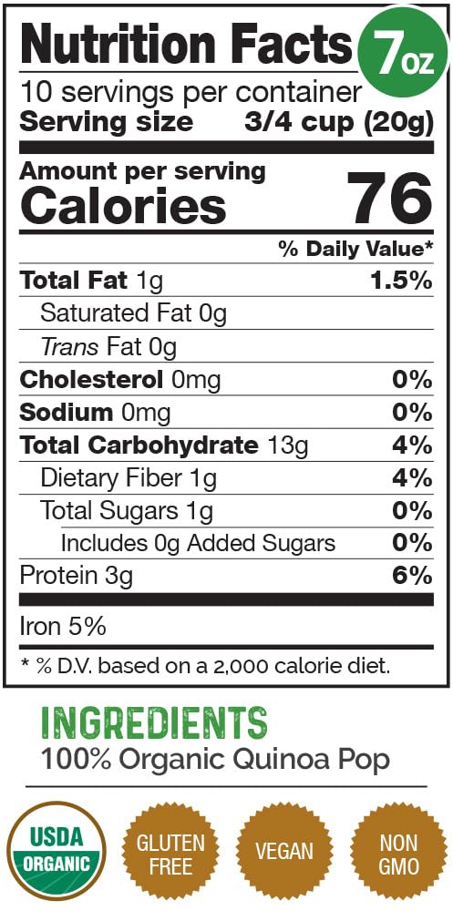 HerbaZest Quinoa Pop Organic - Wholesome & Convenient - Vegan, Gluten Free & USDA Certified - New Bigger 8 oz Pack - Easy to Use