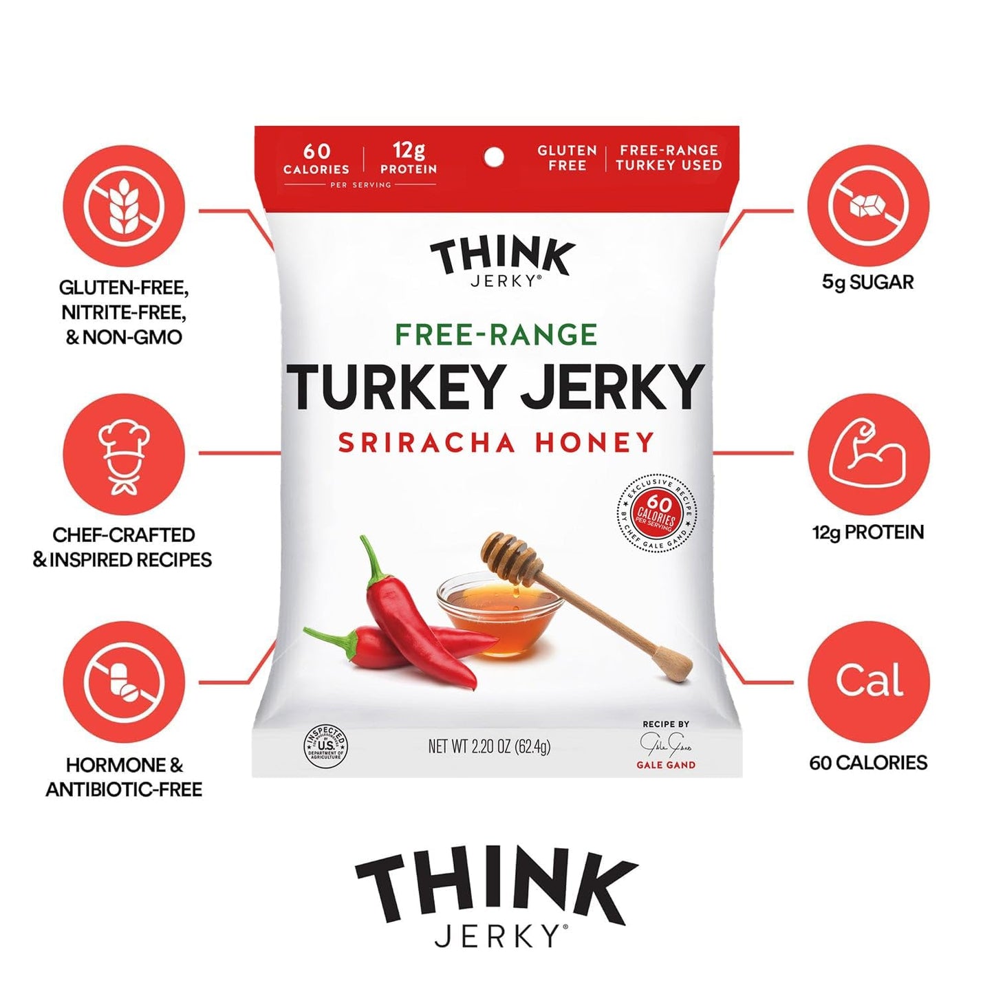 Think Jerky Beef and Turkey Jerky Variety Pack  Original  Sweet Chipotle  Sriracha Honey  Sesame Teriyaki  Healthy Jerky Snack  Healthy Meat Snack  Low Calorie Low Fat - 1.0 oz Bags  16 Pack