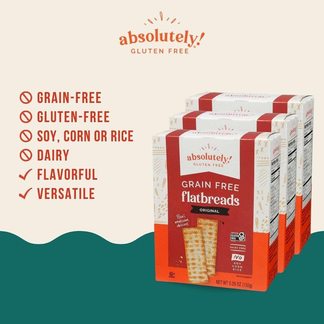 Absolutely Gluten Free Original Flatbread, 5.25oz (6 Pack) | Grain Free Crackers | Dairy Free | No Soy, Corn or Rice