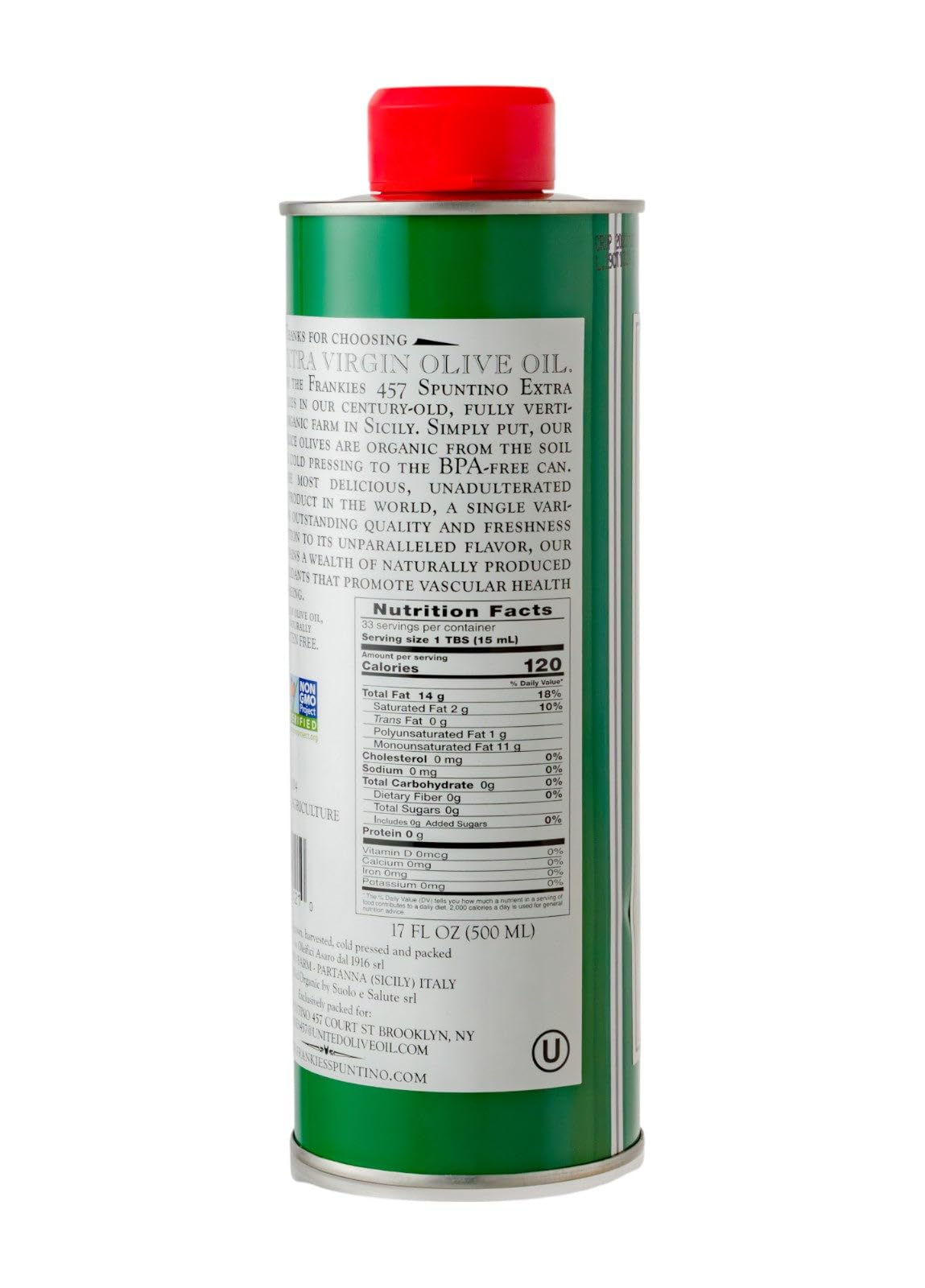 Frankies 457 Organic Extra Virgin Organic Olive Oil - Premium Castelvetrano Olive Oil - Harvested In Sicily - Pure Authentic Ita