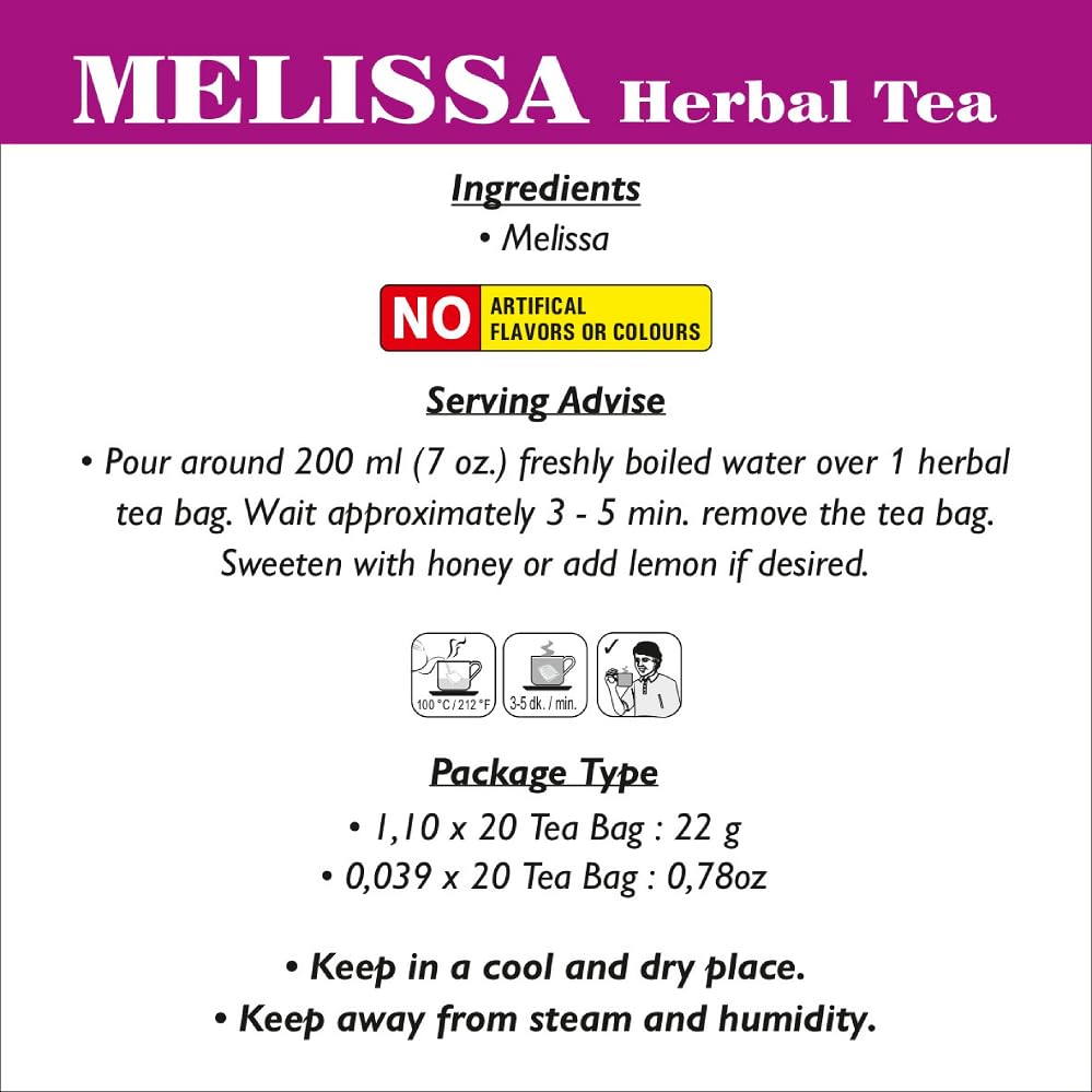 Melissa Tea From Tisan - 2 Boxes Total 40 Tea Bags