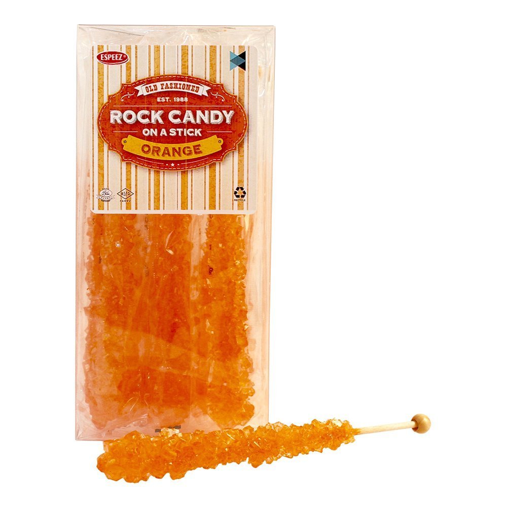 Espeez Extra Large Rock Candy Sticks - 12 Orange Individually Wrapped for Party Favors and Candy Buffets