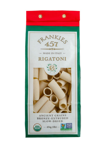Frankies 457 Artisanal Rigatoni Pasta - Authentic Enhanced Italian Handcrafted Pasta - Imported From Italy - Non Gmo Verified - Usda Organic Certified - 16 Ounce (1 Lb)