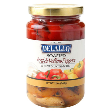 Delallo Roasted Red & Yellow Peppers With Garlic, 12Oz Jar
