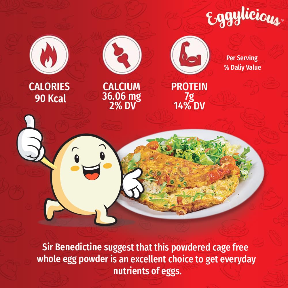 Eggylicious Cage-Free Whole Egg Powder, 11 oz | Made in USA, Non-Bioengineered, Perfect for Scrambled Eggs, Cakes, Pasta, Custard