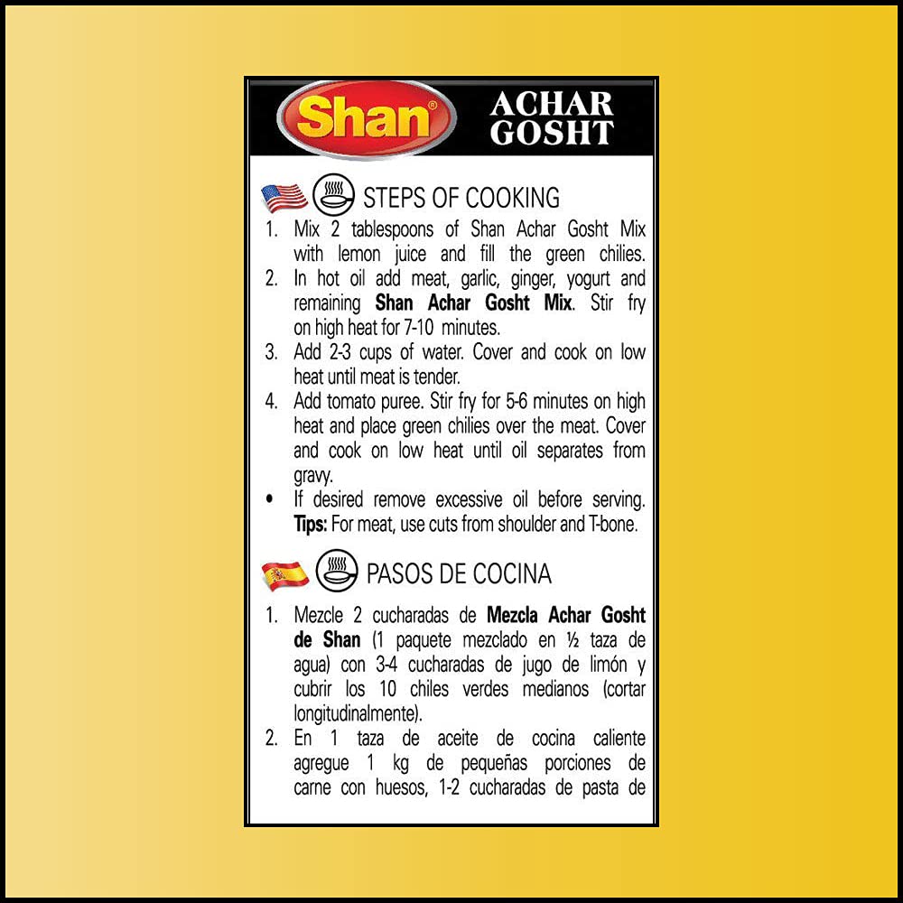 Shan Achar Gosht Recipe & Seasoning Mix - Spice Powder for Meat - Pack of 3 - Vegetarian - Airtight Bag in a Box