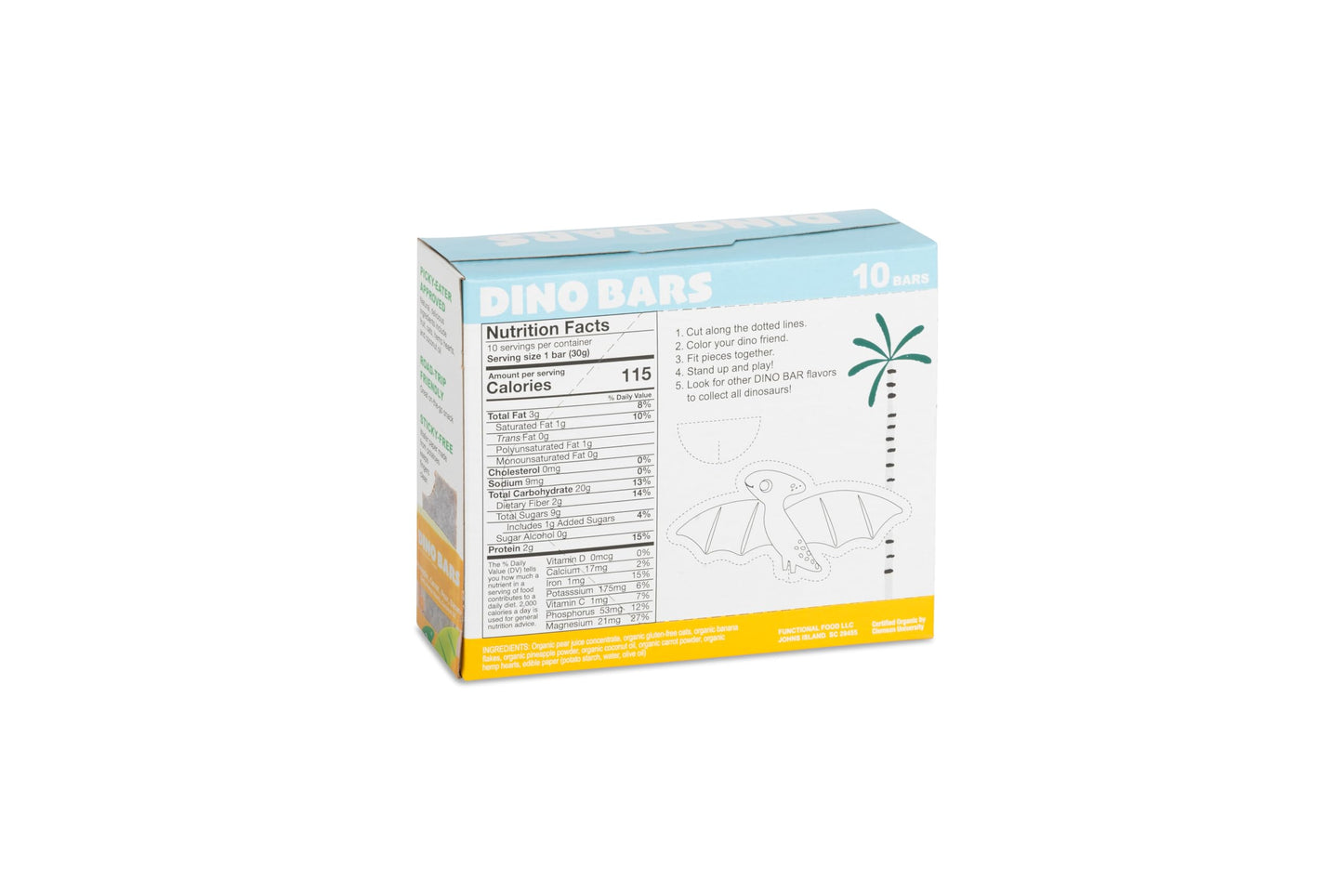 DINO BARS Organic Fruit Bar for Kids, Pineapple & Carrot, 10 Pack
