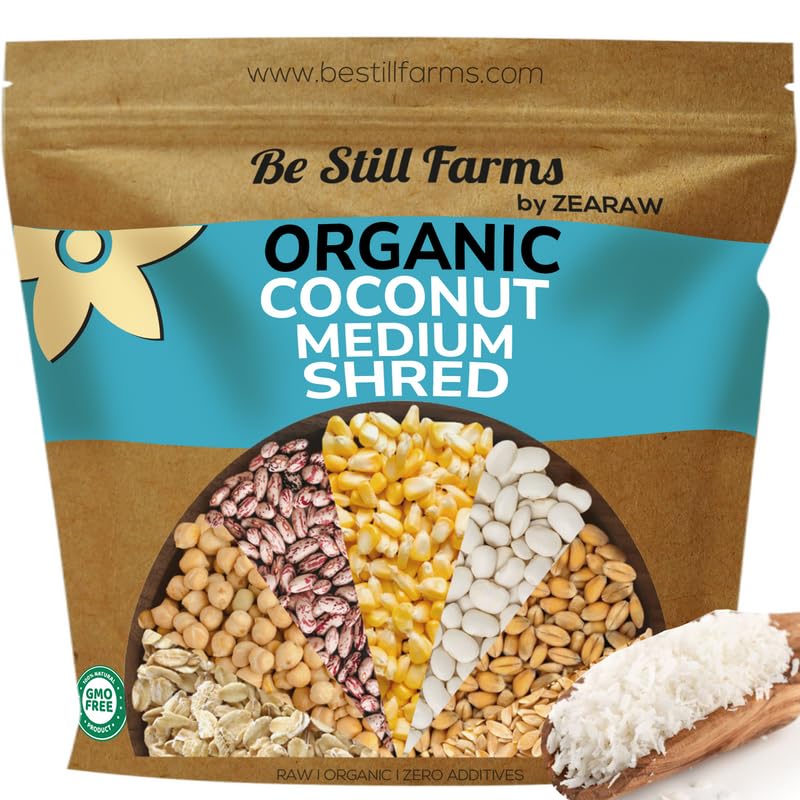 Be Still Farms Organic Shredded Coconut Unsweetened (2.8 lb) - Medium Grated Desiccated Coconut Flakes - | Not Toasted | Non-GMO