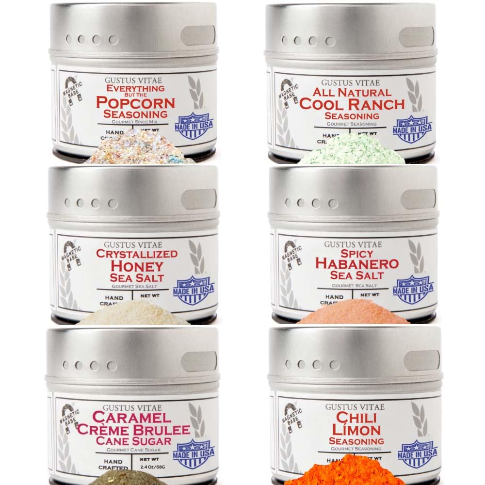 Gustus Vitae Ultimate Popcorn Seasoning Set - 6 Gourmet Spice Blends, 4 Ounce Each, All Natural, Non-GMO, Made in USA