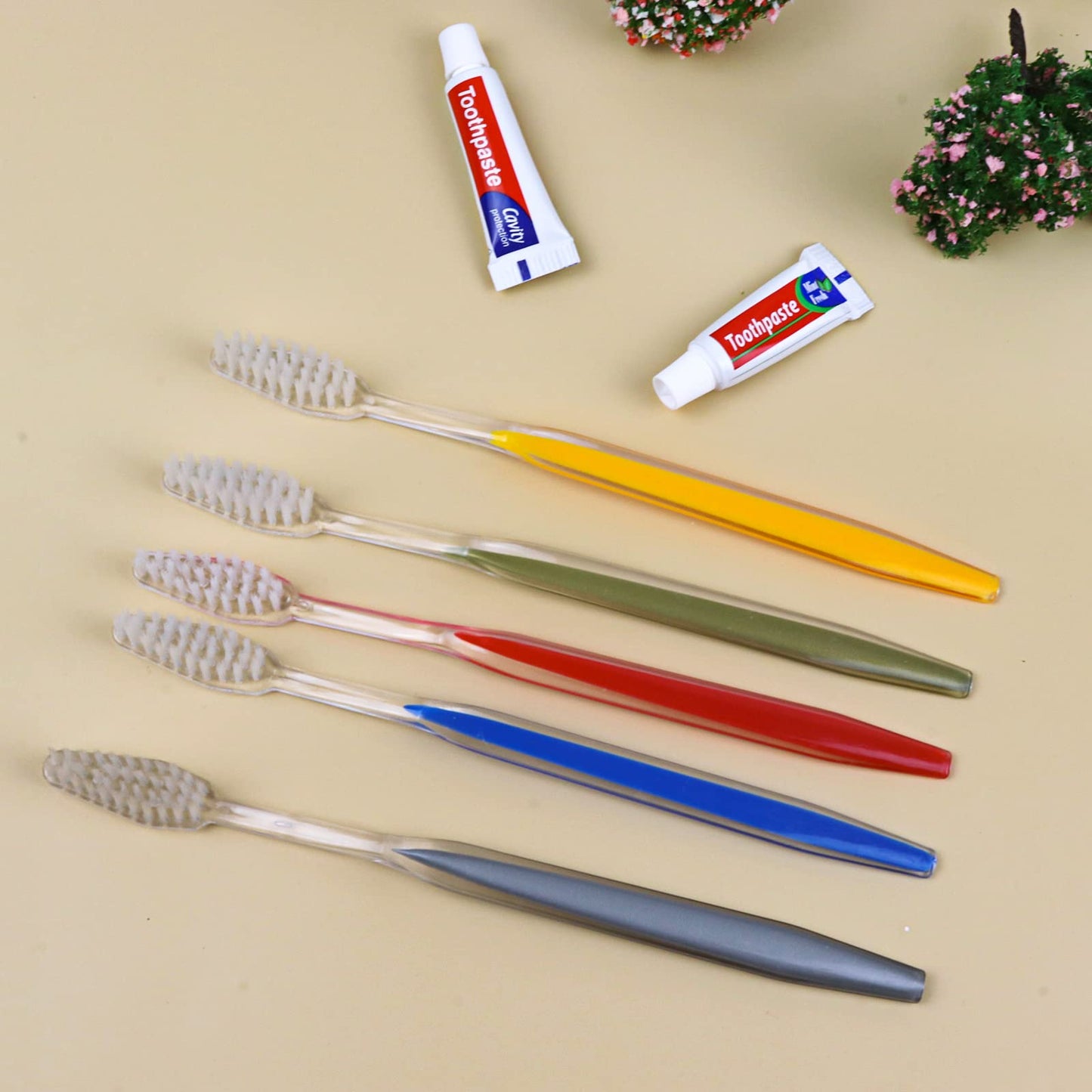 Fafortune Disposable Toothbrushes With Toothpaste 200Pcs (5 Colors)