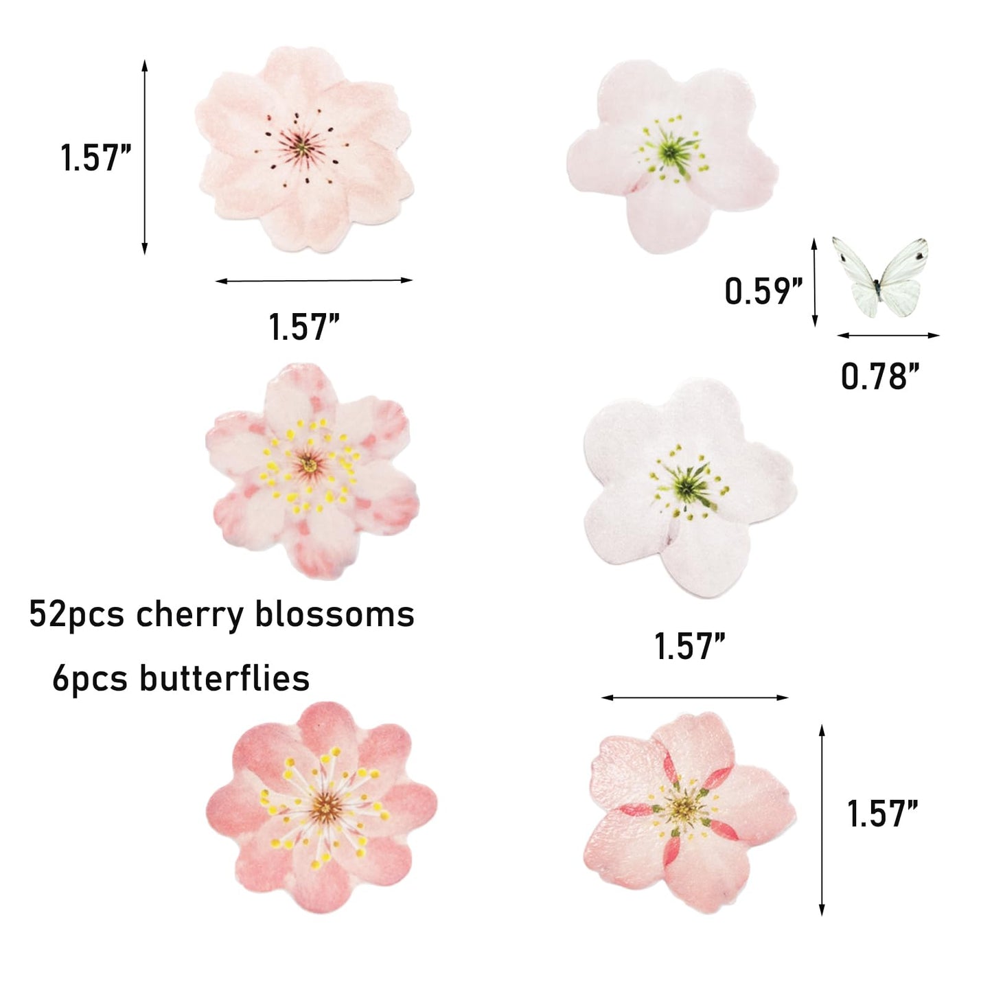 58 Pcs Edible Cherry Blossoms Butterfly Cupcake Toppers Flowers Cake Decorations Wafer Paper Flowers Cupcake Topper For Baby Sho