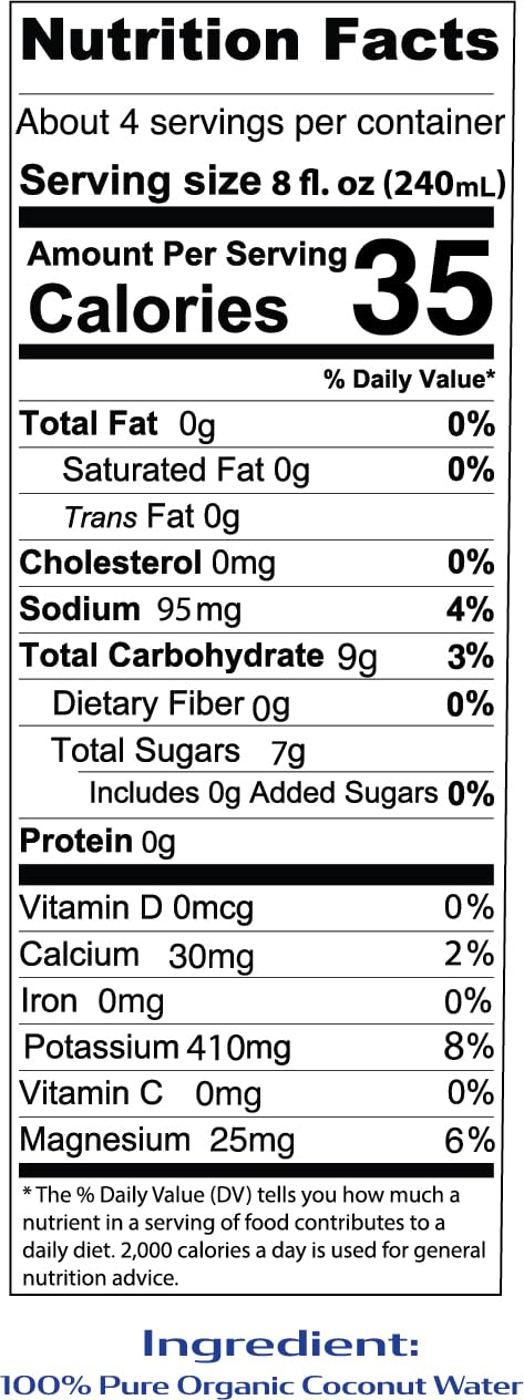 Wai Koko Organic Coconut Water, 1L (Pack of 6), 33.8 Fl Oz Each
