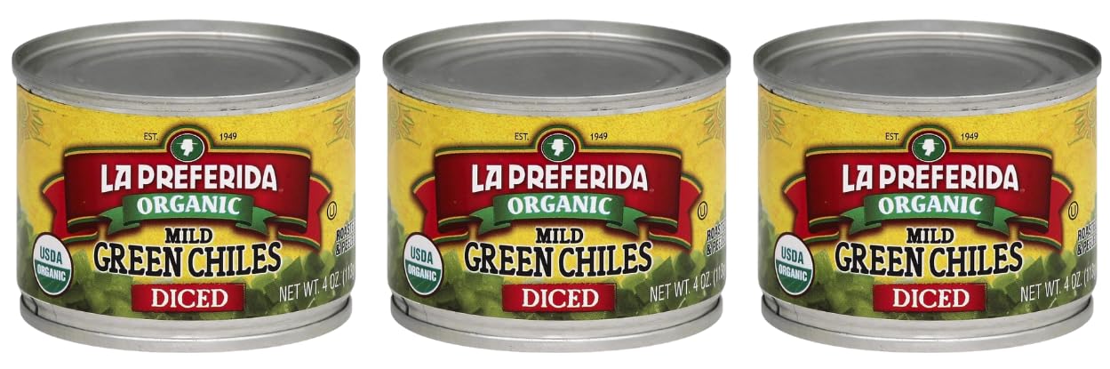 La Preferida Organic Green Chiles, Mild-Diced,4 Ounce (Pack Of 3)