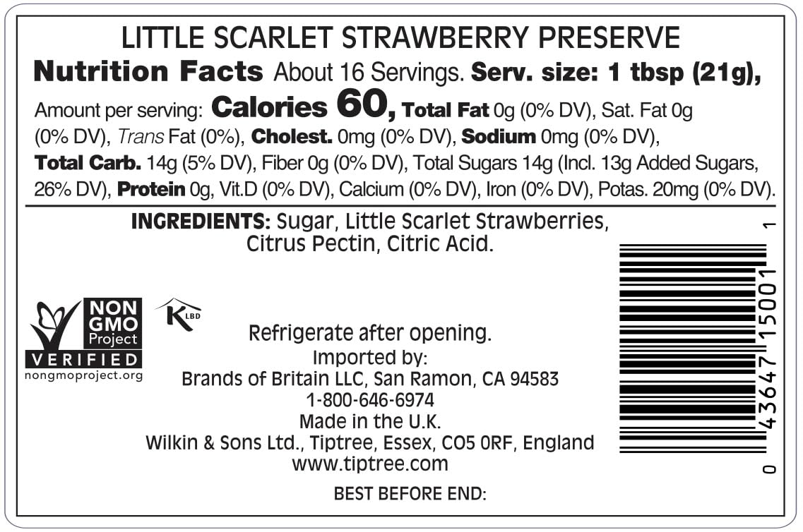 Tiptree Little Scarlet Strawberry Preserve, 12 Ounce Jar, Red, Model 550268
