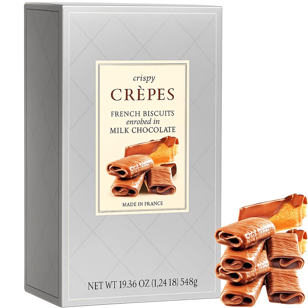 Crepes French Biscuit Gift Box Milk Chocolate Covered Crispy Crepe Cookies | Gourmet European Chocolate Biscuits Cookies In Elegant Packaging | Holiday Treat Christmas Gift