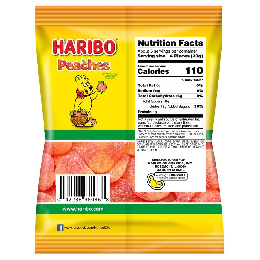Haribo Gummi Candy Peaches, 5-Ounces (Pack Of12)