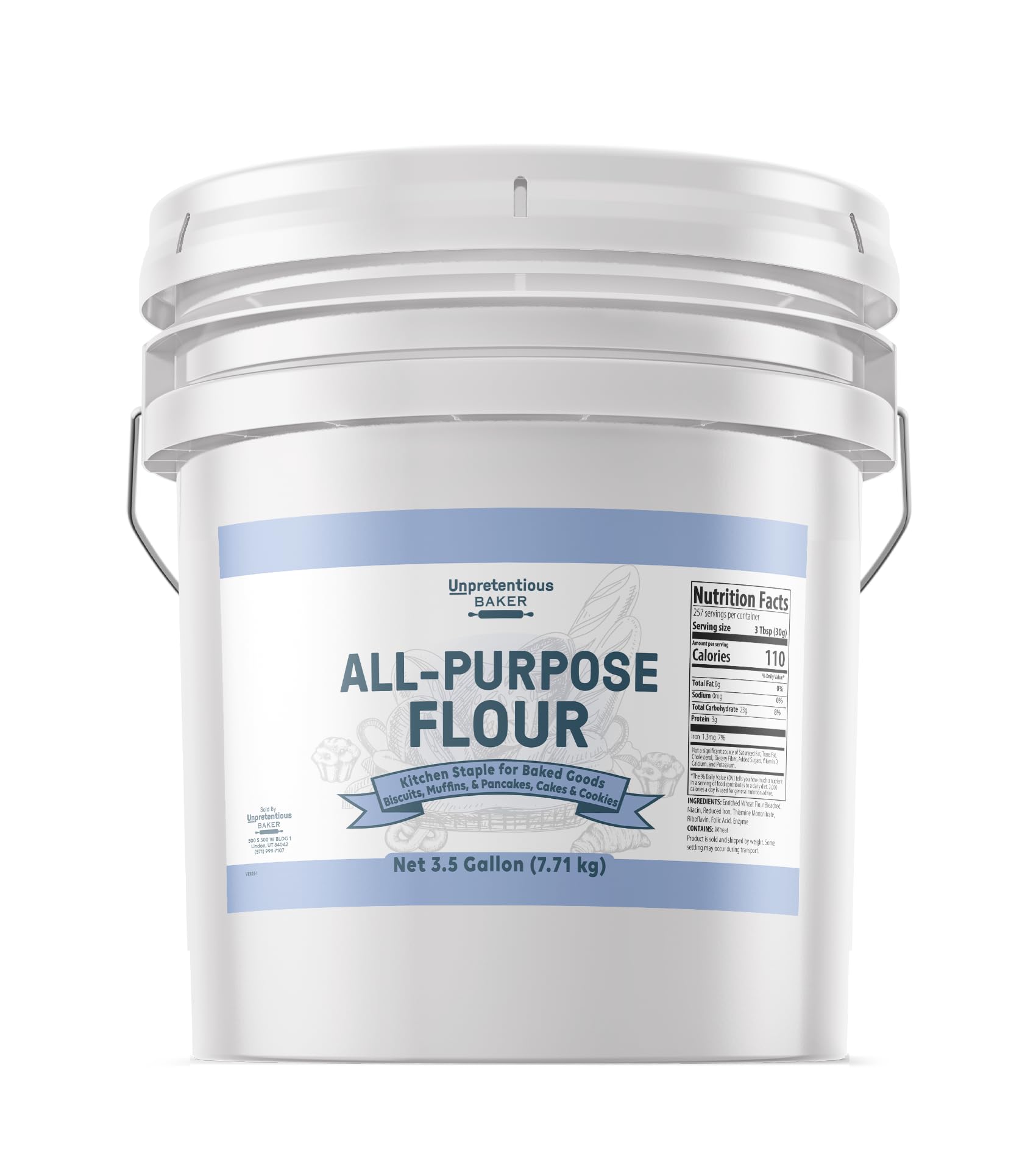 Unpretentious All Purpose Flour, 3.5 Gallon Bucket, Versatile Kitchen Staple, Food Storage