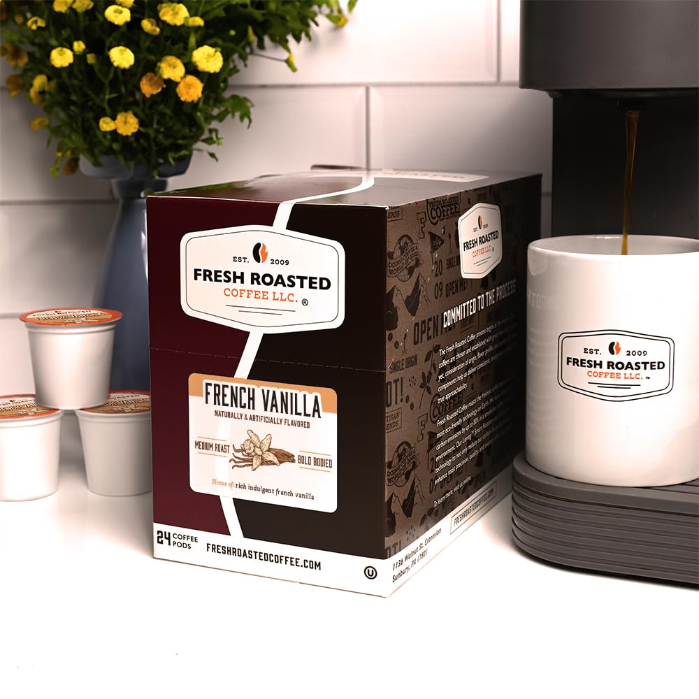 Fresh Roasted Coffee, French Vanilla, Flavored Coffee Pods, 24 Count