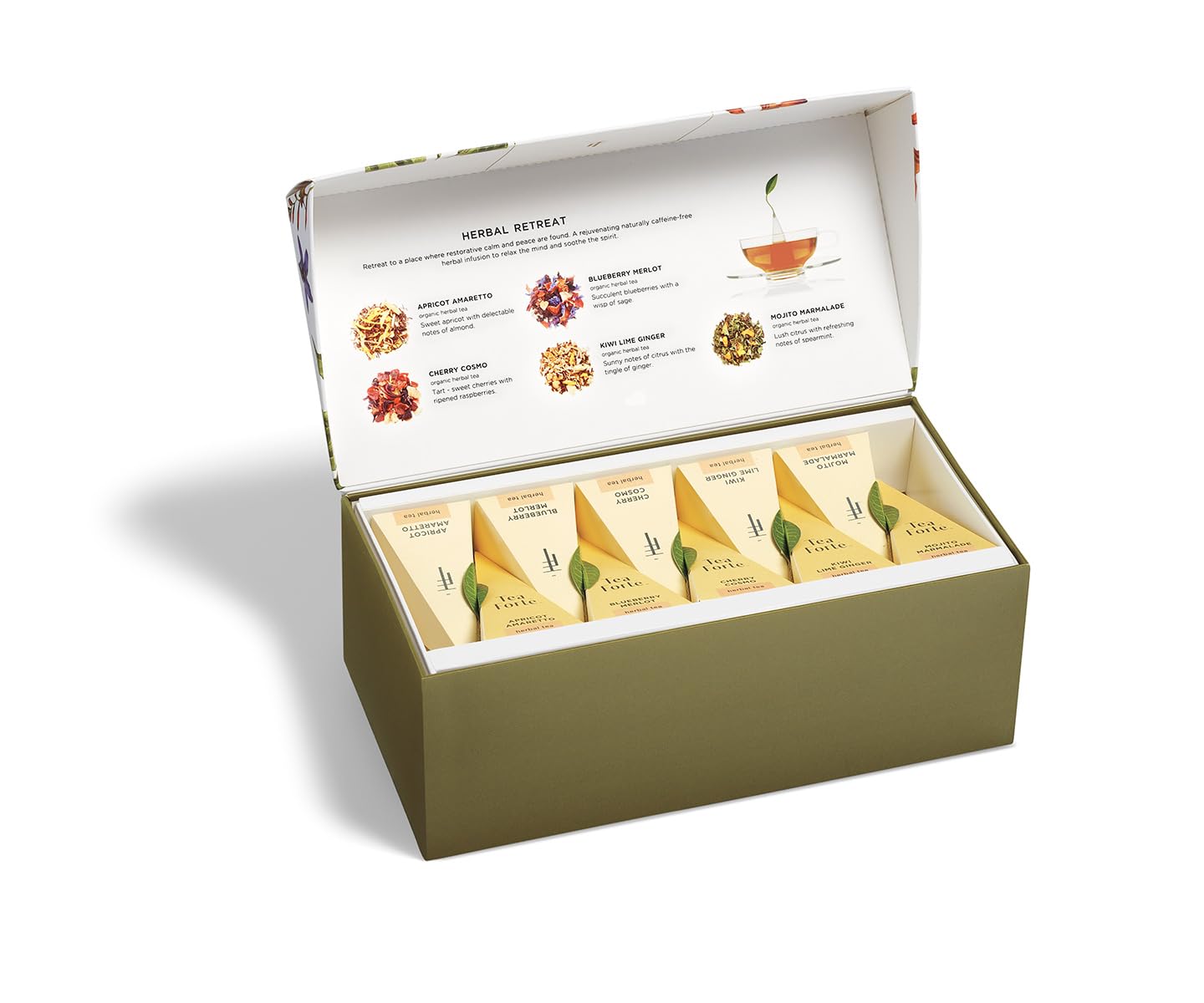 Tea Forte Herbal Retreat Tea Gift Sampler, 20 Count, 2 of Each Variety, Handcrafted Pyramid Infuser Bags, Model 13319