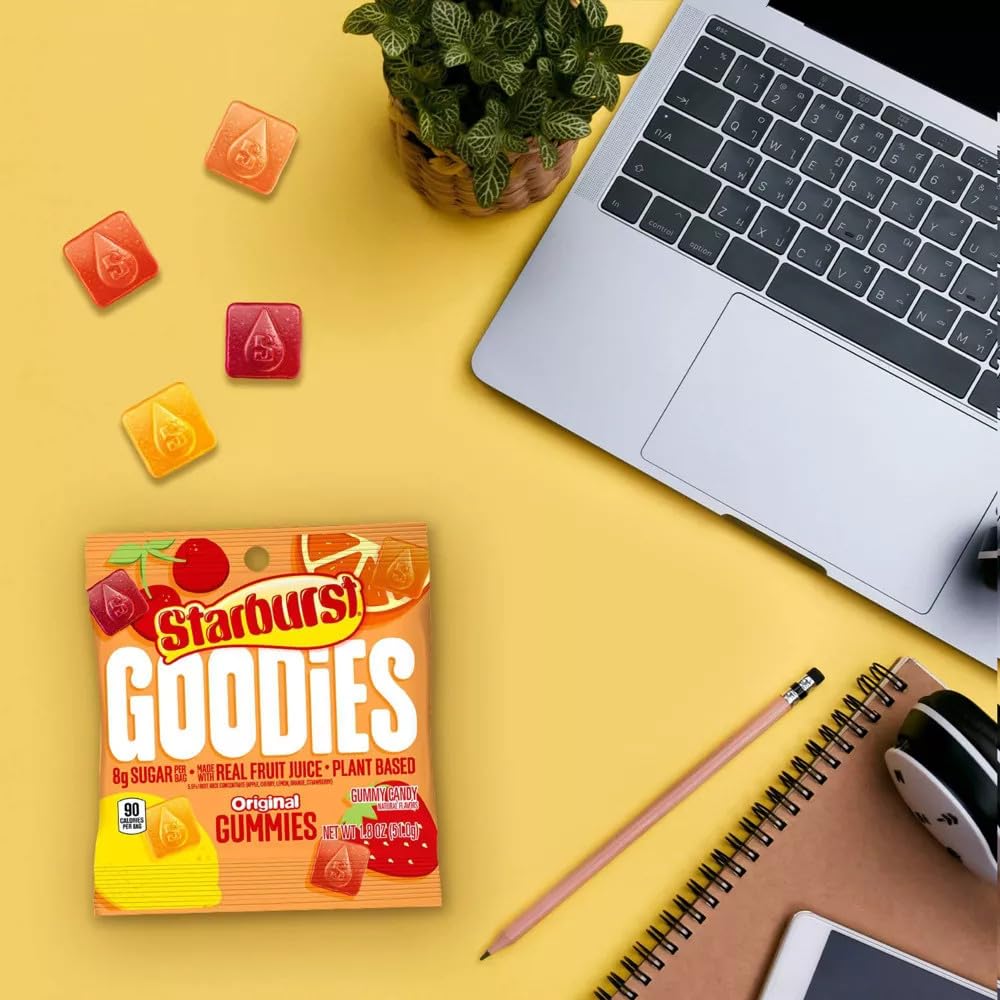 Starburst Goodies Original Plant-Based Fruit Gummy Candy, 1.8 Oz Bags (Pack Of 12)