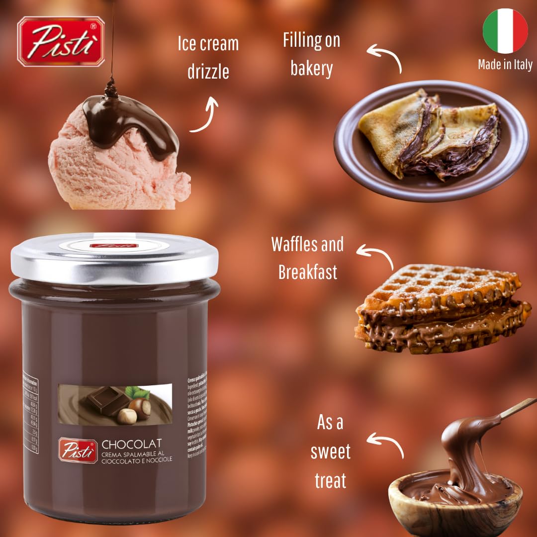 Pisti Chocolate And Hazelnut Spread – Enhanced Italian Chocolate Cream, Gluten-Free, No Palm Oil, 200G (7.05 Oz)