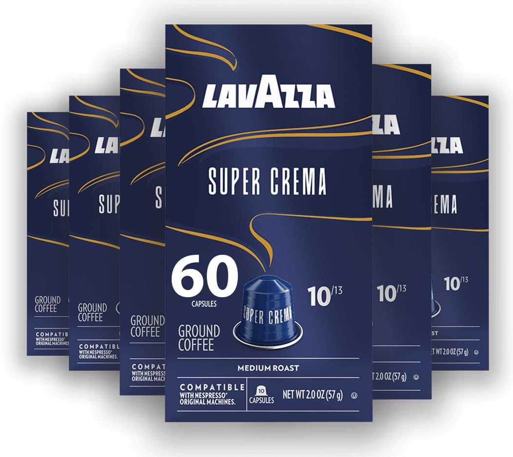 Lavazza Super Crema Aluminum Capsules for Nespresso, Medium Roast, Arabica & Robusta Blend, Pack of 60