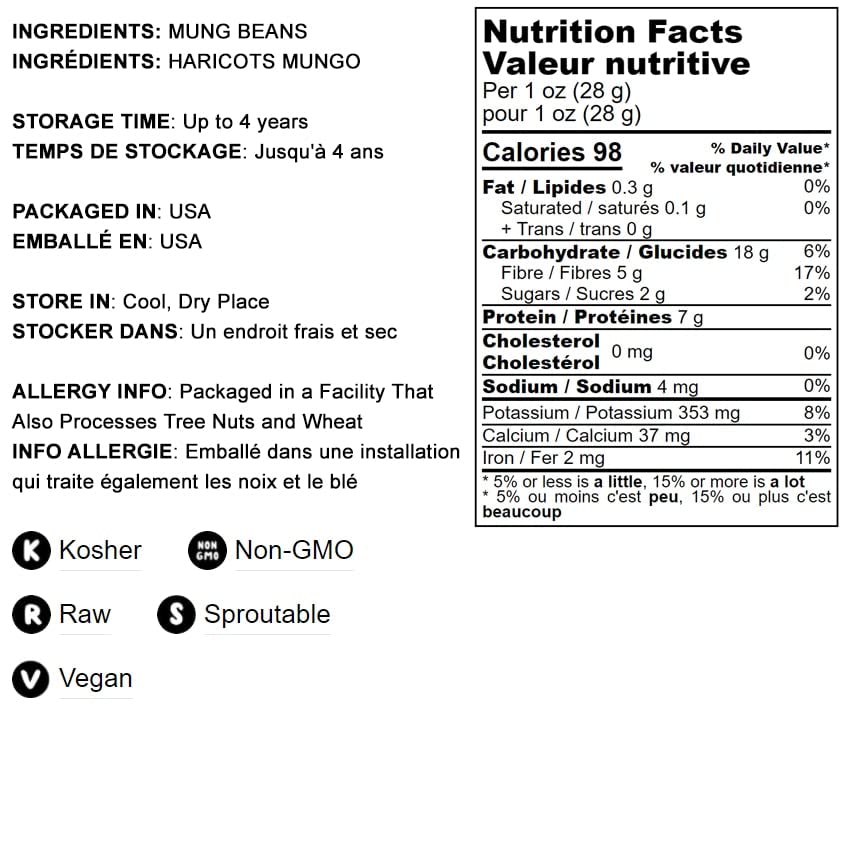 Food To Live - Mung Beans, 25 Pounds Whole, Dried, Raw Moong, Kosher, Vegan, Sirtfood, Bulk Green Gram, Low Sodium, Good Source