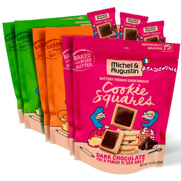 Michel Et Augustin Cookies Variety Pack, Gourmet Chocolate Shortbread, 6 Bags, 15 Count Each, Brown