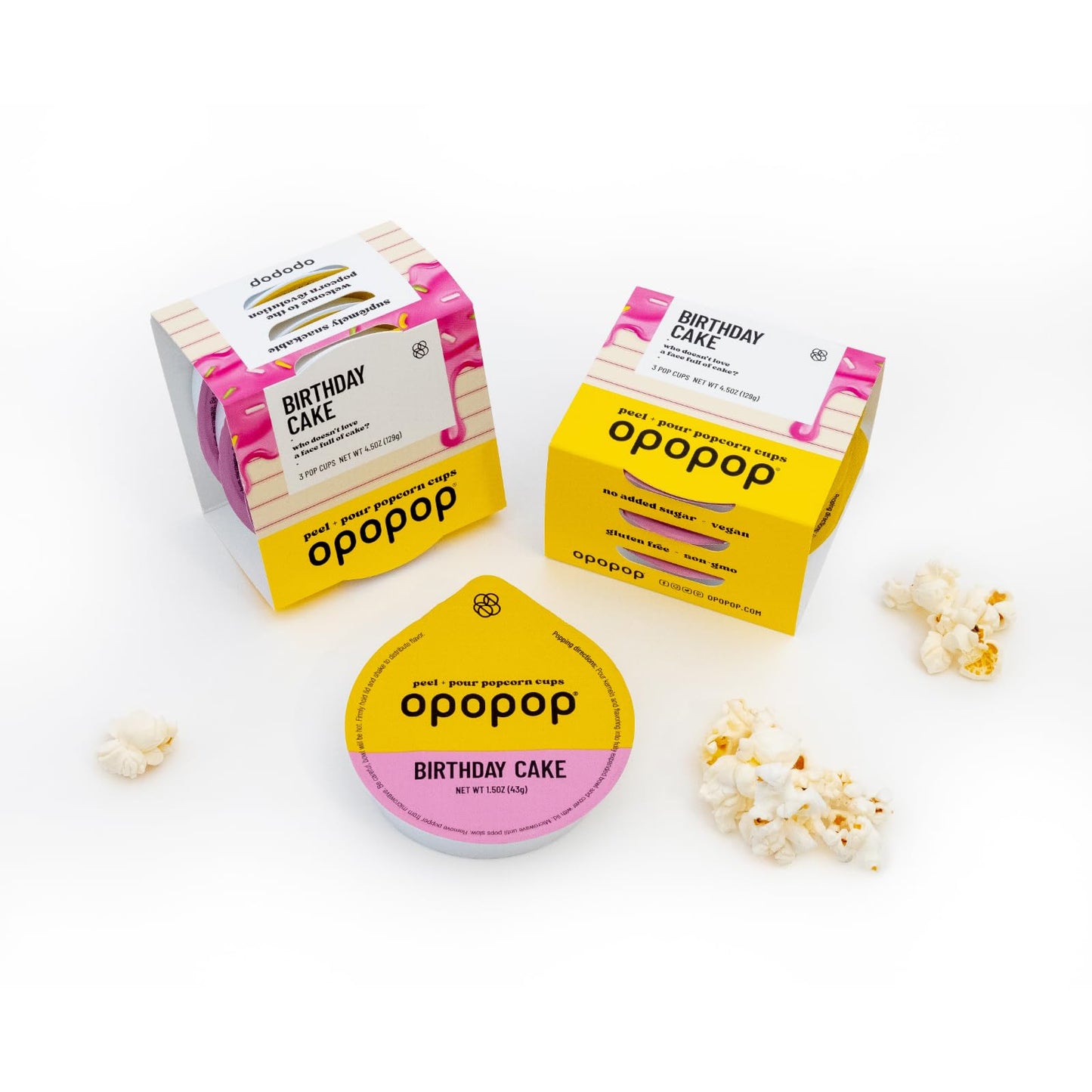 Opopop Microwave Popcorn - Pop Cups Birthday Cake 6-Pack, Non-Gmo Gourmet Popcorn Kernels & Popcorn Flavoring, Gluten Free Snack