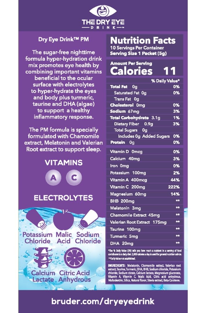 The Dry Eye Drink L Ultimate Hydration For Dry Eyes L Sugar-Free Electrolyte Powder Packets L Blended With Vitamins, Green Tea, Turmeric, Taurine, And Dha L 5G X 20 Packets (Orange Am/Pm)