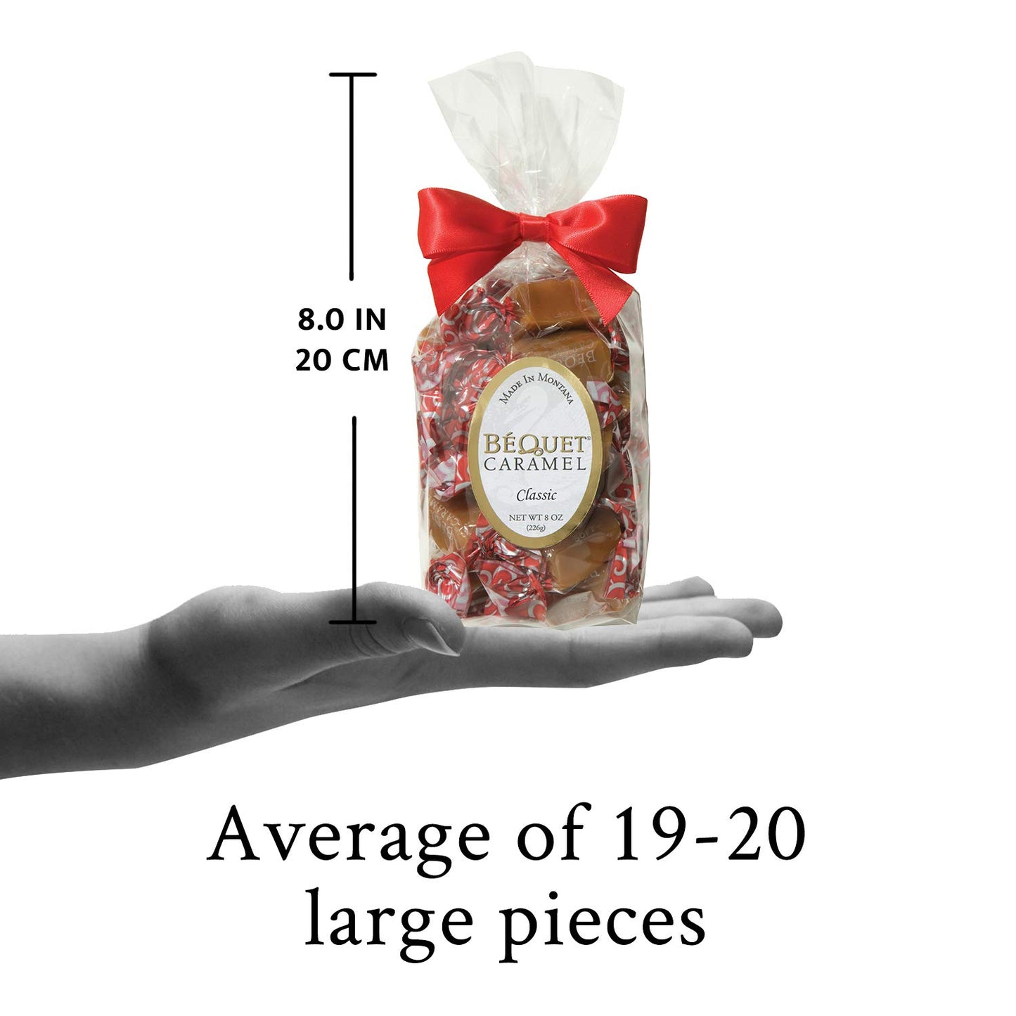 Béquet Gourmet Caramel Candy - Classic Individually Wrapped - 8 oz Gift Bag - Gluten Free, Kosher (Star D)