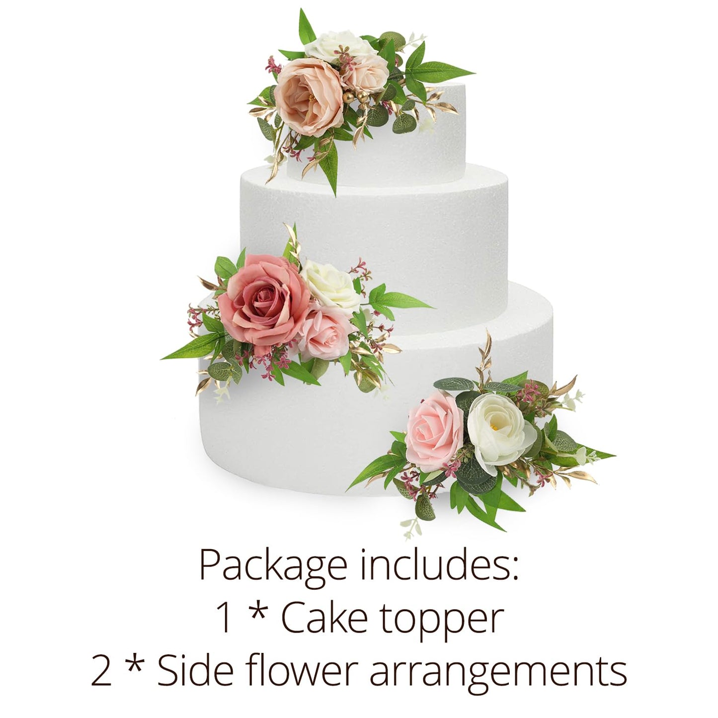 Rinlong 3Pcs Pre-Made Pink Cake Topper Flowers Cake Decorations Wedding Cake Decorating Flowers Decor For Baptism Girl Baby Show