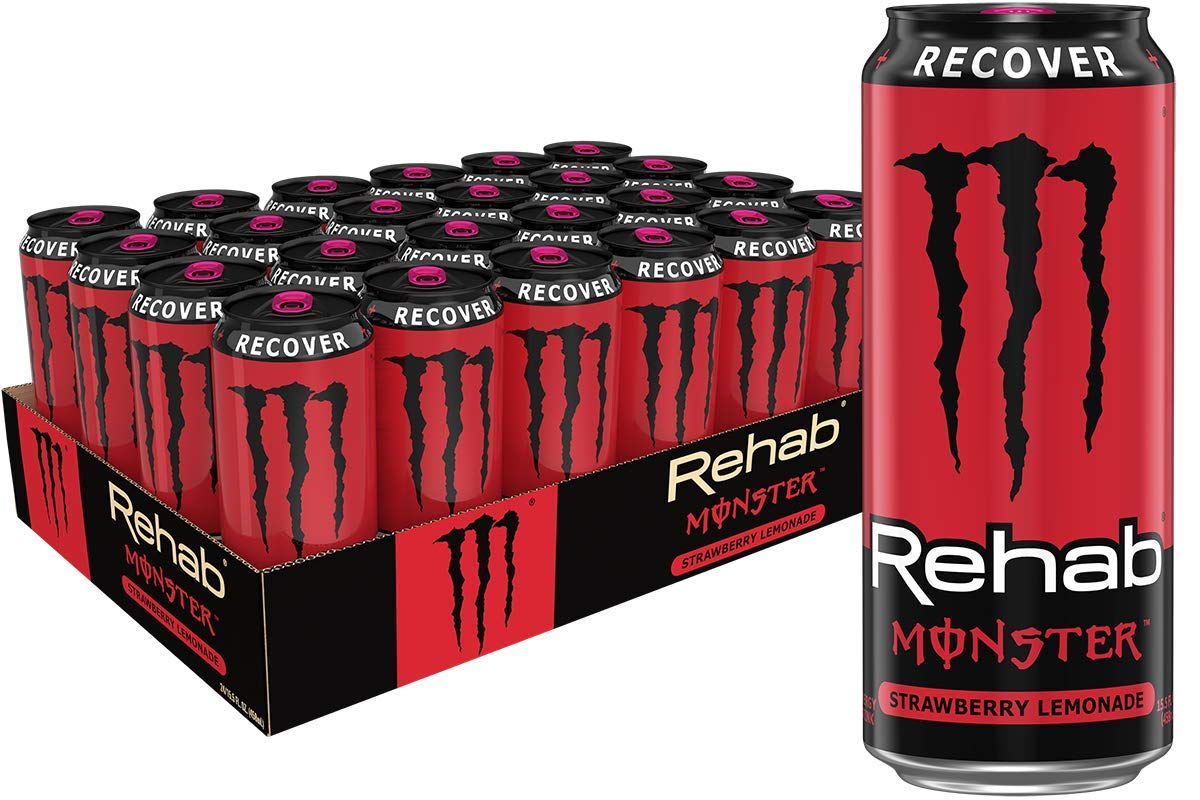Monster Energy Monster Rehab Strawberry Lemonade + Energy, 15.5 Ounce (Pack Of 24)