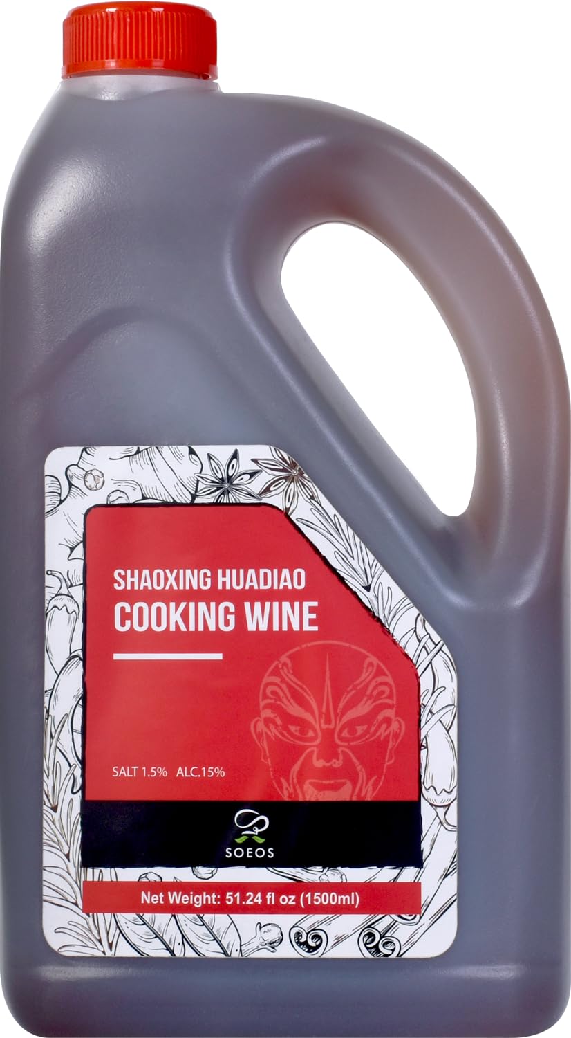 Soeos Shaoxing Cooking Wine, Chinese Rice Wine, 51.24 Fl Oz (1500ml), Ideal for Cooking