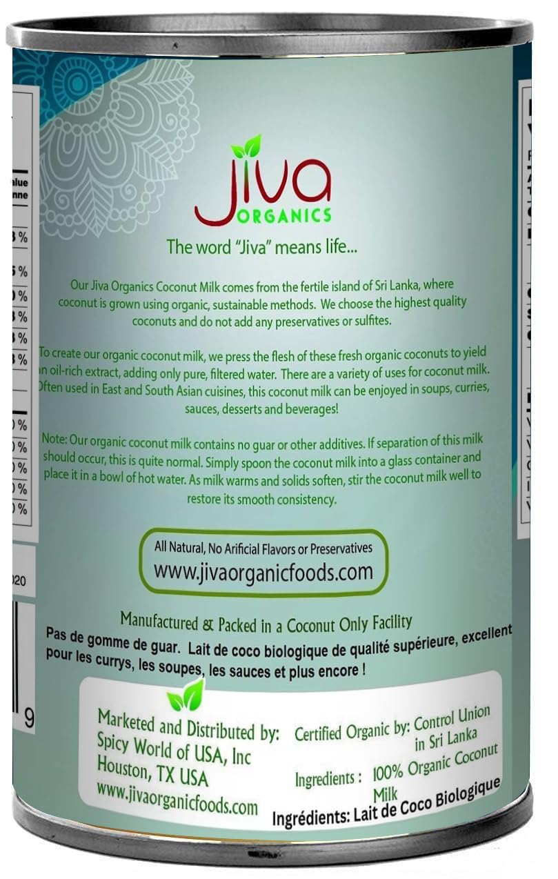 Jiva Organics Organic Coconut Milk 13.5 Ounce (Pack Of 12) - Unsweetened, Premium Full 18% Fat, Vegan, Paleo, No Guar Gum, Bpa F