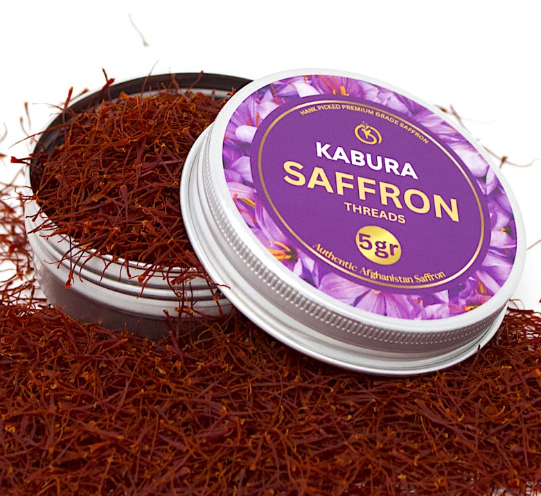 5 Grams Kabura Saffron, Authentic Saffron Threads, Premium All-Red Saffron, Grade A+ Best color, Spice for Tea, Rice, Milk, Soup