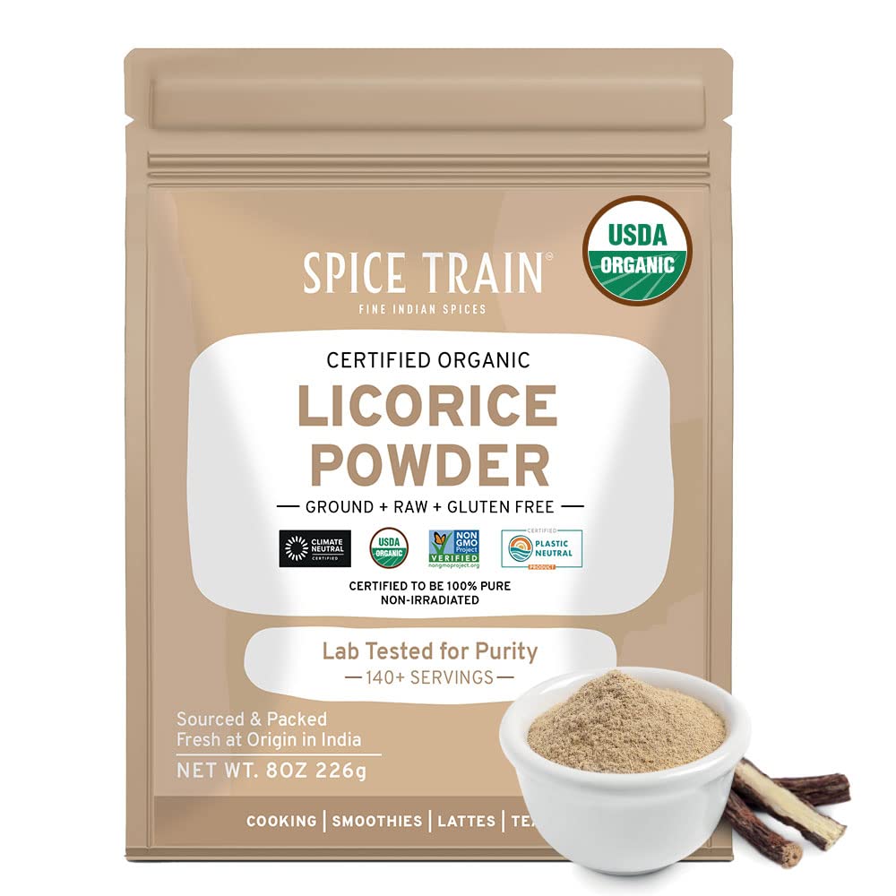 Spice Train, Organic Licorice Root Powder (226G/8Oz) Usda Organic, Non-Gmo, Gluten Free | 100% Raw Mulethi Powder/Licorice Root