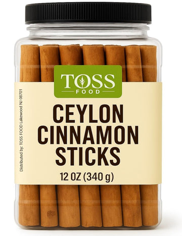 TOSS Ceylon Cinnamon Sticks - Premium Quality Whole Sticks, 5 Inch, 12 oz Jar, Sweet Mild Flavor